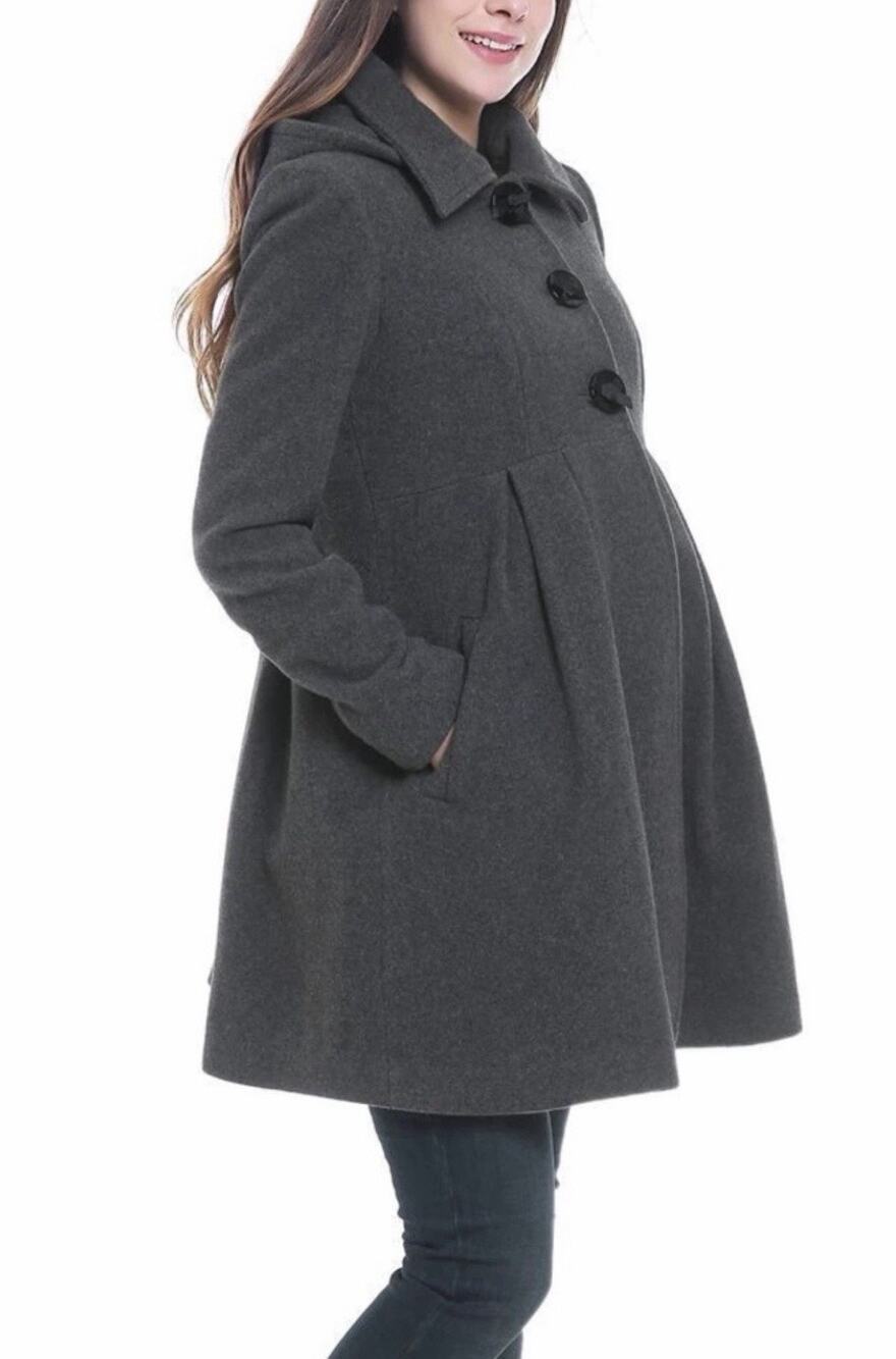 NWT Kimi + Kai Faye Wool Blend Coat Maternity •S• Grey Hooded Jacket Long $248